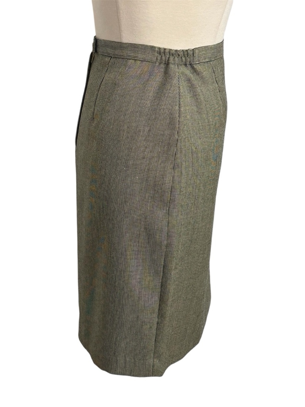Women's Vintage Houndstooth Pattern Pleated Pencil Skirt, Tan and Black, Size 12 - Picture 3 of 8